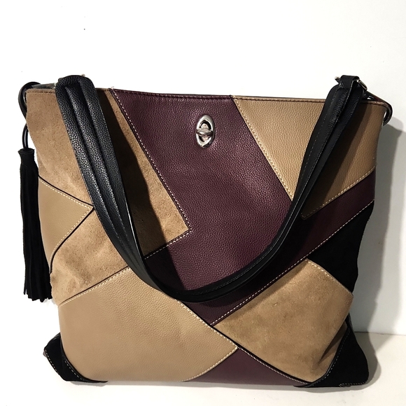 Sondra Roberts Patchwork Large Leather Shoulder Bag Satchel Tote EUC! - Picture 13 of 13